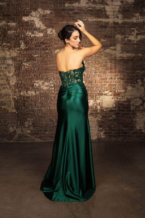 May Queen RQ8199 Strapless V-Neck Gown with High Slit and Elegant Silhouette