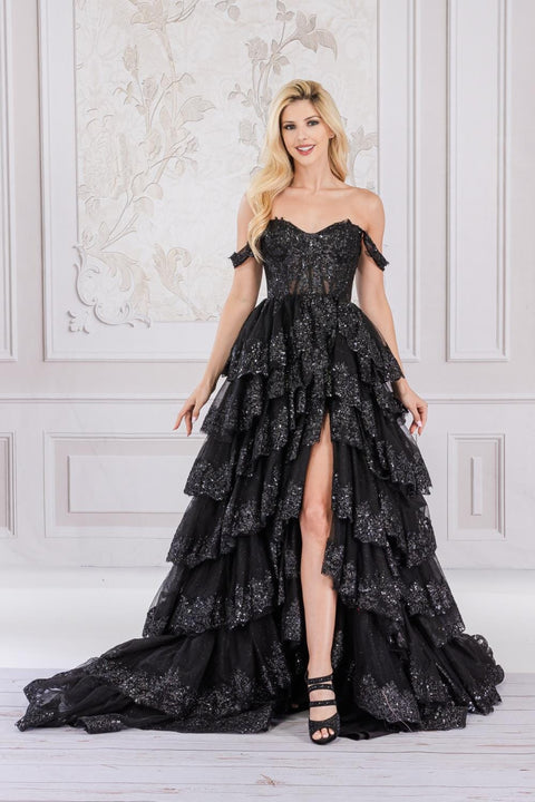 Amelia Couture TM1012 Off-Shoulder Corset Gown with Layers
