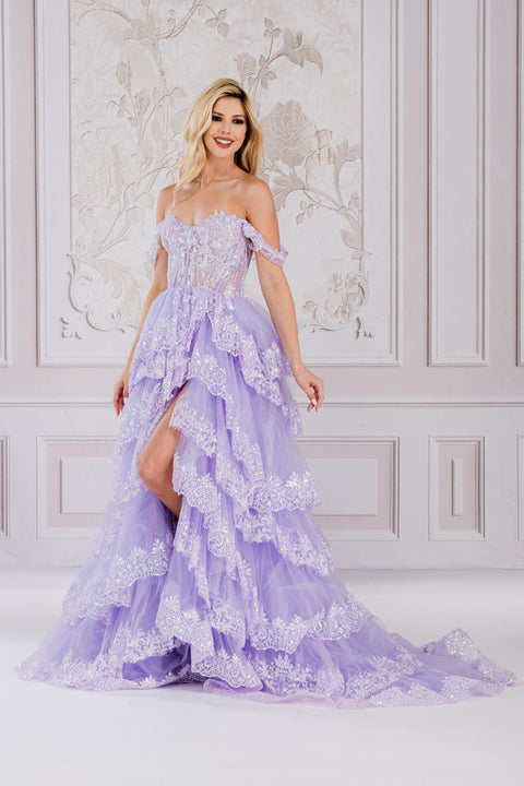 Amelia Couture TM1012 Off-Shoulder Corset Gown with Layers