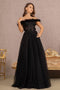 GLS Gloria GL3138 Off Shoulder Feather A-line Gown