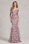 Nox Anabel Off Shoulder Feather Mermaid Gown C1106