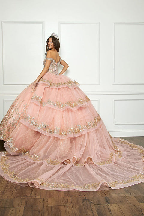 Bella Princess PQ1041 off shoulder puff sleeve ball gown by petite adele pq1041 — image 12.0