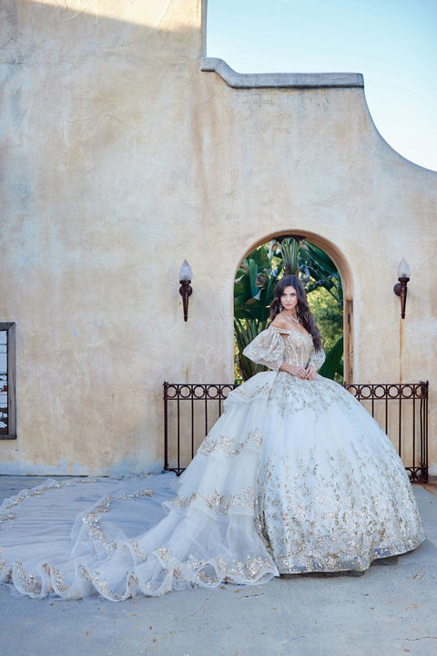 Bella Princess PQ1041 off shoulder puff sleeve ball gown by petite adele pq1041 — image 20.0