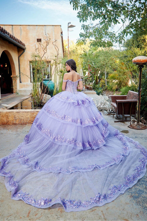 Bella Princess PQ1041 off shoulder puff sleeve ball gown by petite adele pq1041 — image 2.0