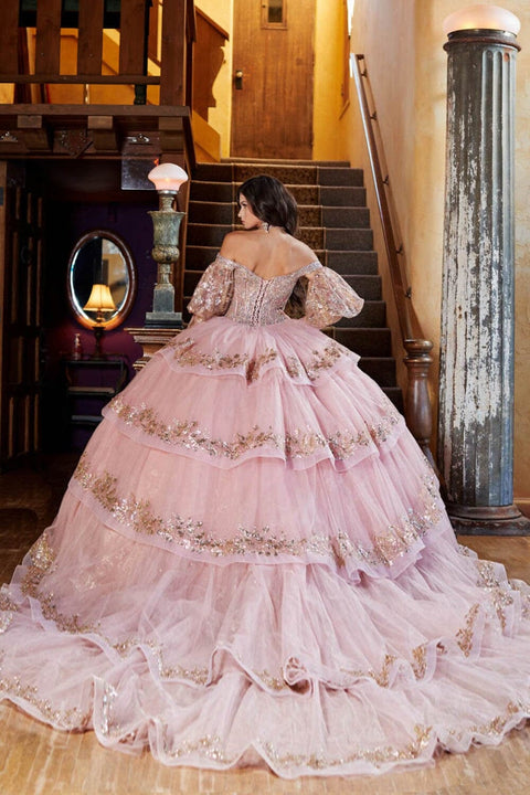 Bella Princess PQ1041 off shoulder puff sleeve ball gown by petite adele pq1041 — image 7.0