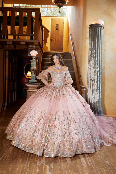 Bella Princess PQ1041 off shoulder puff sleeve ball gown by petite adele pq1041 — image 6.0