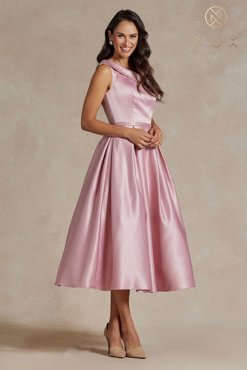 One Shoulder Tea Length Dress by Nox Anabel JE931