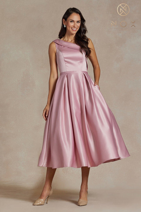 One Shoulder Tea Length Dress by Nox Anabel JE931
