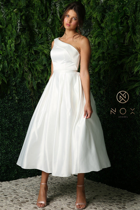 One Shoulder Tea Length Dress by Nox Anabel JE931