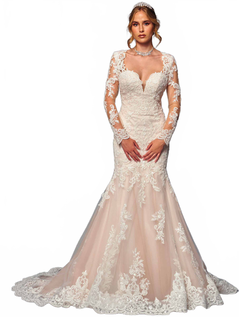DeKlaire 491 Trumpet Wedding Dress with Queen Anne Neckline