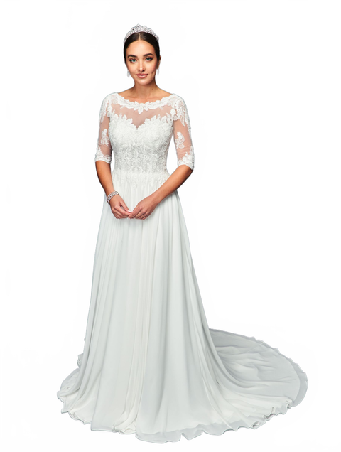 DeKlaire 468 A-Line Wedding Dress with Mid-Length Sleeves