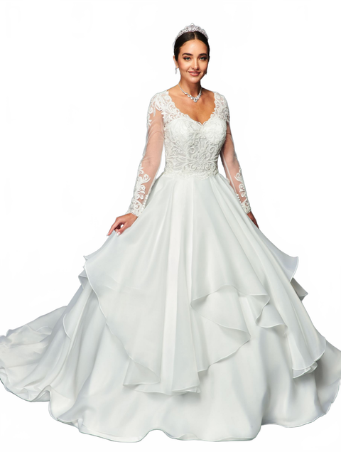 DeKlaire 466 A-Line Ball Gown Wedding Dress with Chapel Train