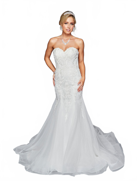 DeKlaire 440 Strapless Mermaid Wedding Dress | Lace Embroidered Sweep Train Bridal Gown