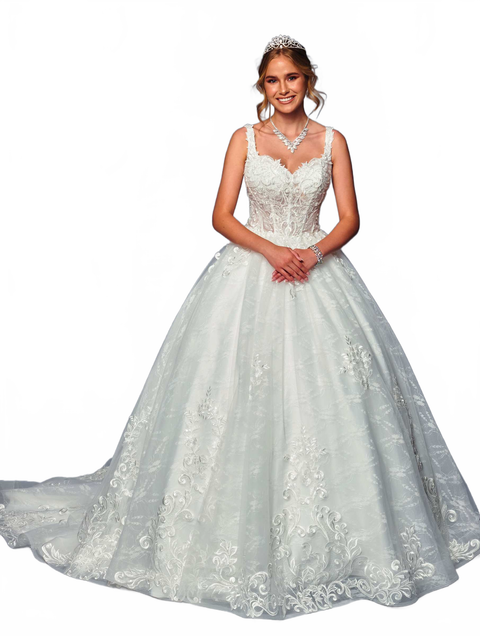 DeKlaire 489 V-Neck A-Line Ball Gown Wedding Dress
