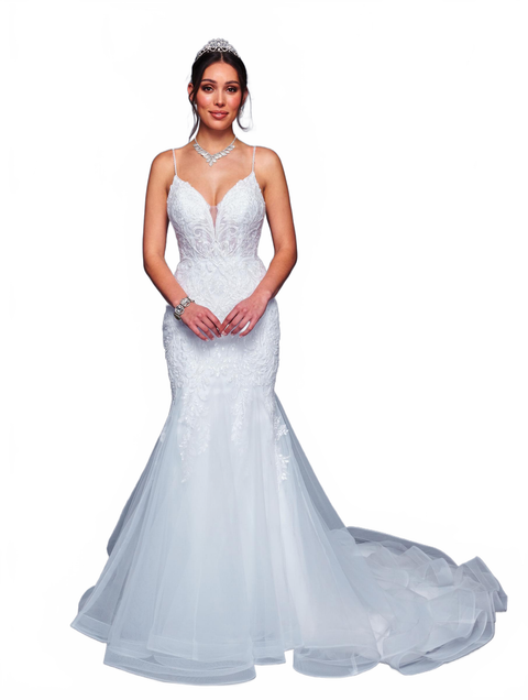 DeKlaire 472 Mermaid Wedding Dress with Spaghetti Straps & Court Train