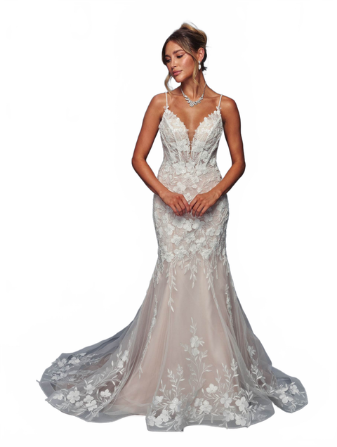 Deklaire 498 Fitted Trumpet Wedding Gown with Court Train