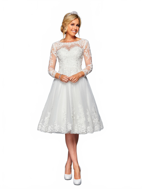 DeKlaire 451 Knee-Length Wedding Dress with Illusion Neckline