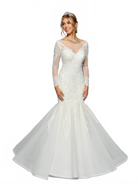 Modest Wedding Dress in White | Long Sleeve Mermaid Bridal Gown by 459