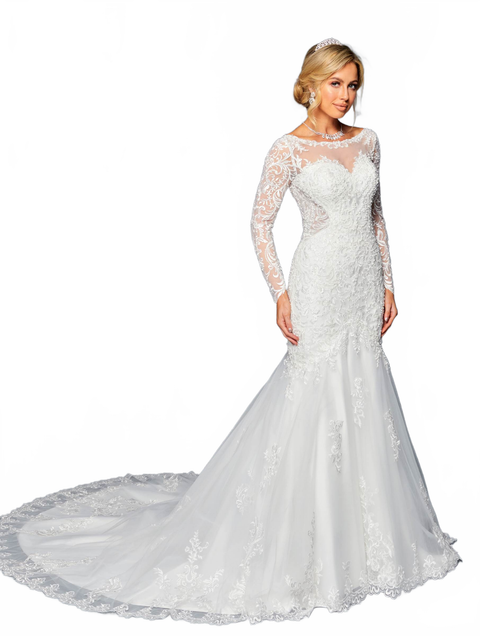 DeKlaire 450 Trumpet Wedding Gown with Long Sleeves & Court Train