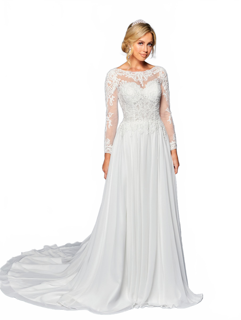 DeKlaire 453 Wedding Dress with Long Sleeves & Boat Neckline