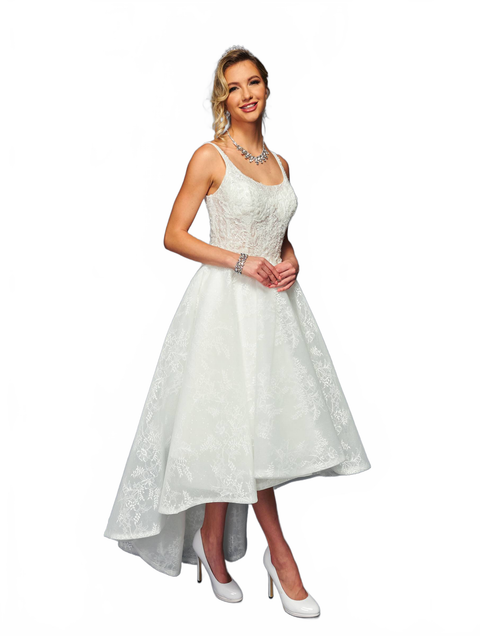 DeKlaire 473 High-Low A-Line Wedding Dress – Sleeveless Bridal Gown