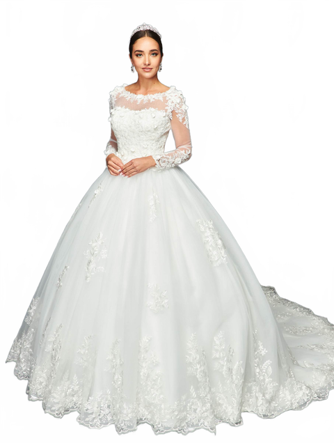 DeKlaire 469 A-Line Ball Gown Wedding Dress with Long Sleeves