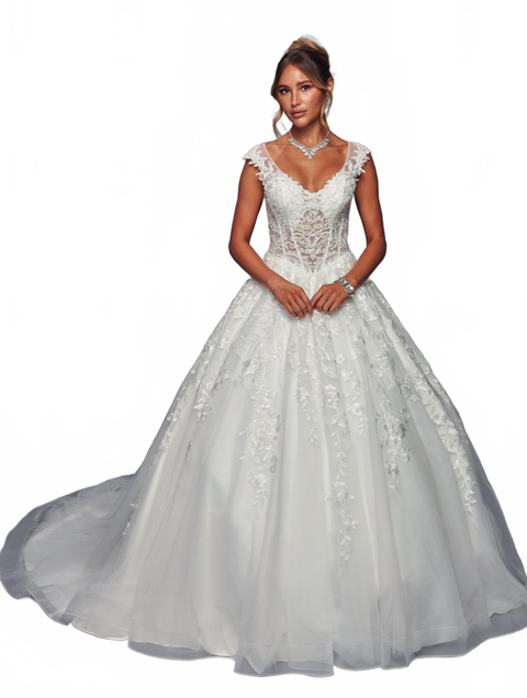 Deklaire 497 A-Line Ballgown Wedding Dress with Chapel Train