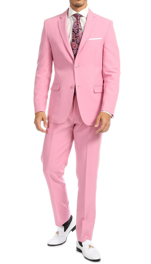 Paul Lorenzo Mens Pink Slim Fit 2 Piece Suit by Ferecci