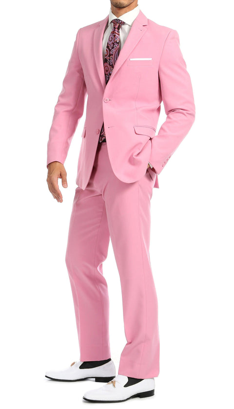 Paul Lorenzo Mens Pink Slim Fit 2 Piece Suit by Ferecci