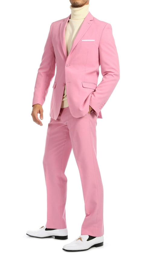 Paul Lorenzo Mens Pink Slim Fit 2 Piece Suit by Ferecci