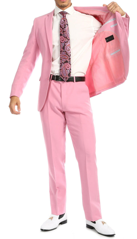 Paul Lorenzo Mens Pink Slim Fit 2 Piece Suit by Ferecci