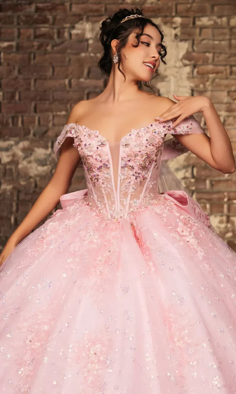 May Queen LK273 - Corset Bodice Off Shoulder Ballgown