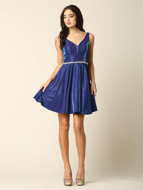 Eva Fashion 3370 Sleeveless Metallic Cocktail Short Homecoming Dress