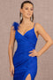 Elizabeth K GL3140 Ruched Glitter Feather Slit Gown