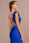 Elizabeth K GL3140 Ruched Glitter Feather Slit Gown