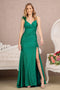 Elizabeth K GL3140 Ruched Glitter Feather Slit Gown