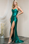 Amelia Couture 20115 Fitted Satin Cowl Corset Gown with Slit