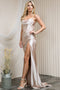 Amelia Couture 20115 Fitted Satin Cowl Corset Gown with Slit