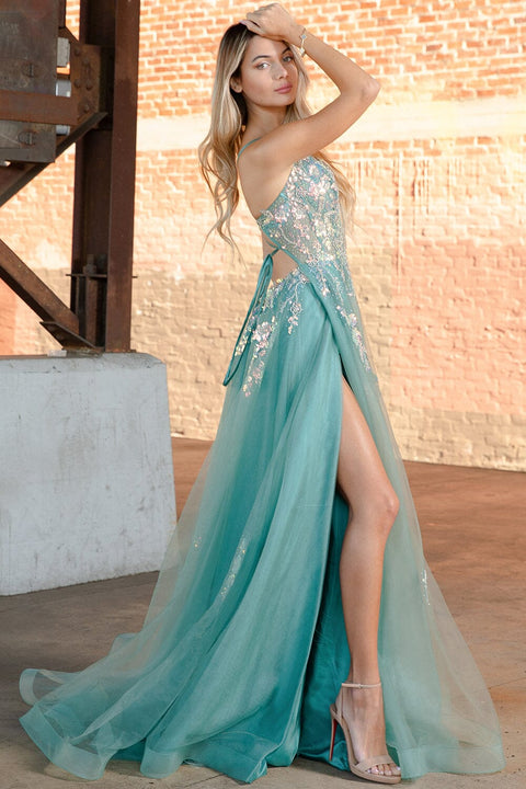 Amelia Couture TM1003 Sleeveless Sequin Appliqué Gown with Slit