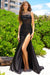 Amelia Couture BZ020 Fitted Sequin Gown with Cowl Neck, Sheer Corset, and Slit