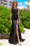 Amelia Couture BZ020 Fitted Sequin Gown with Cowl Neck, Sheer Corset, and Slit