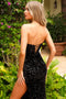 Amelia Couture 3011 Fitted Strapless Sequin Gown with Slit"