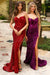 Amelia Couture 3011 Fitted Strapless Sequin Gown with Slit"