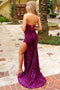 Amelia Couture 3011 Fitted Strapless Sequin Gown with Slit"