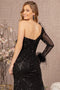 GLS Gloria GL3160 Sequin-Embellished Long Sleeve Feather Gown