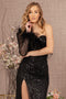 GLS Gloria GL3160 Sequin-Embellished Long Sleeve Feather Gown