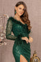 GLS Gloria GL3160 Sequin-Embellished Long Sleeve Feather Gown