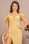 Elizabeth K GL3149 Sequin Off-Shoulder Feather Gown