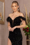 Elizabeth K GL3149 Sequin Off-Shoulder Feather Gown