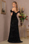 Elizabeth K GL3149 Sequin Off-Shoulder Feather Gown